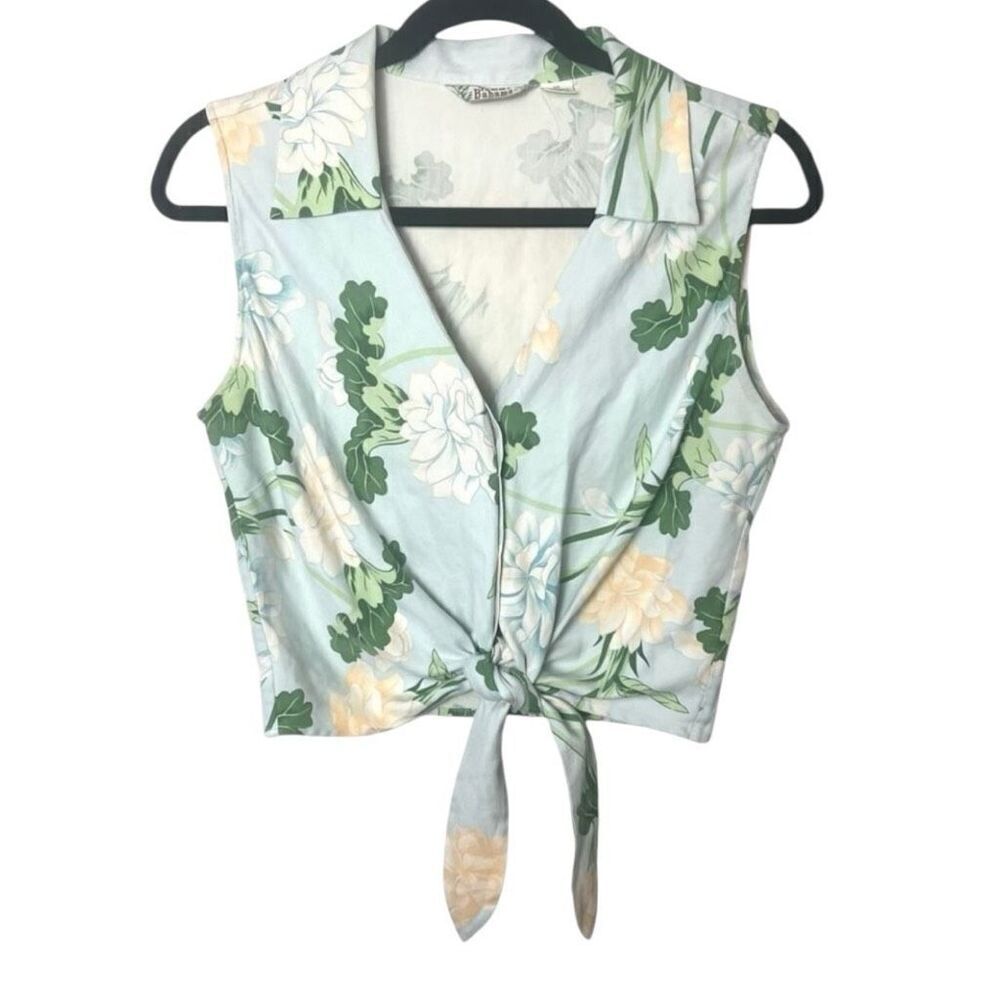 Tommy Bahama Silk Tropical Hawaiian Tie Front Sleeveless Crop Top Blouse Sz 10